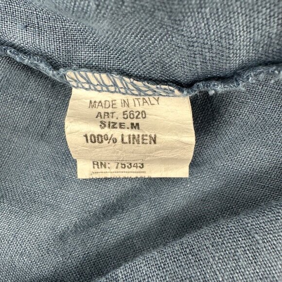 Alessia Pacini Womens Italy Made 100% Linen Blue Ruffle Neck Sleeveless Dress M - Picture 7 of 9